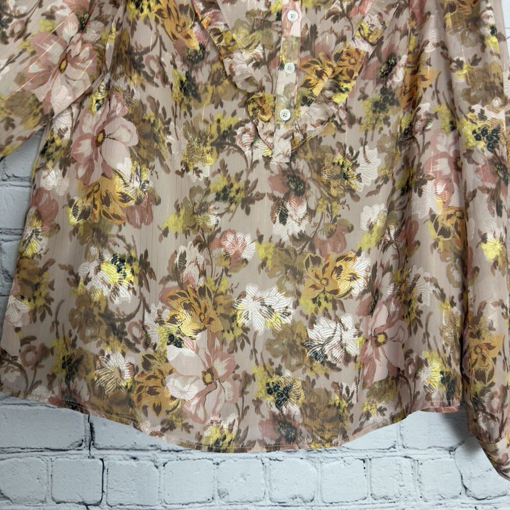 Anthropologie Greylin Bella Yoke Button Front Floral Jacquard Blouse Women's L - Picture 6 of 13
